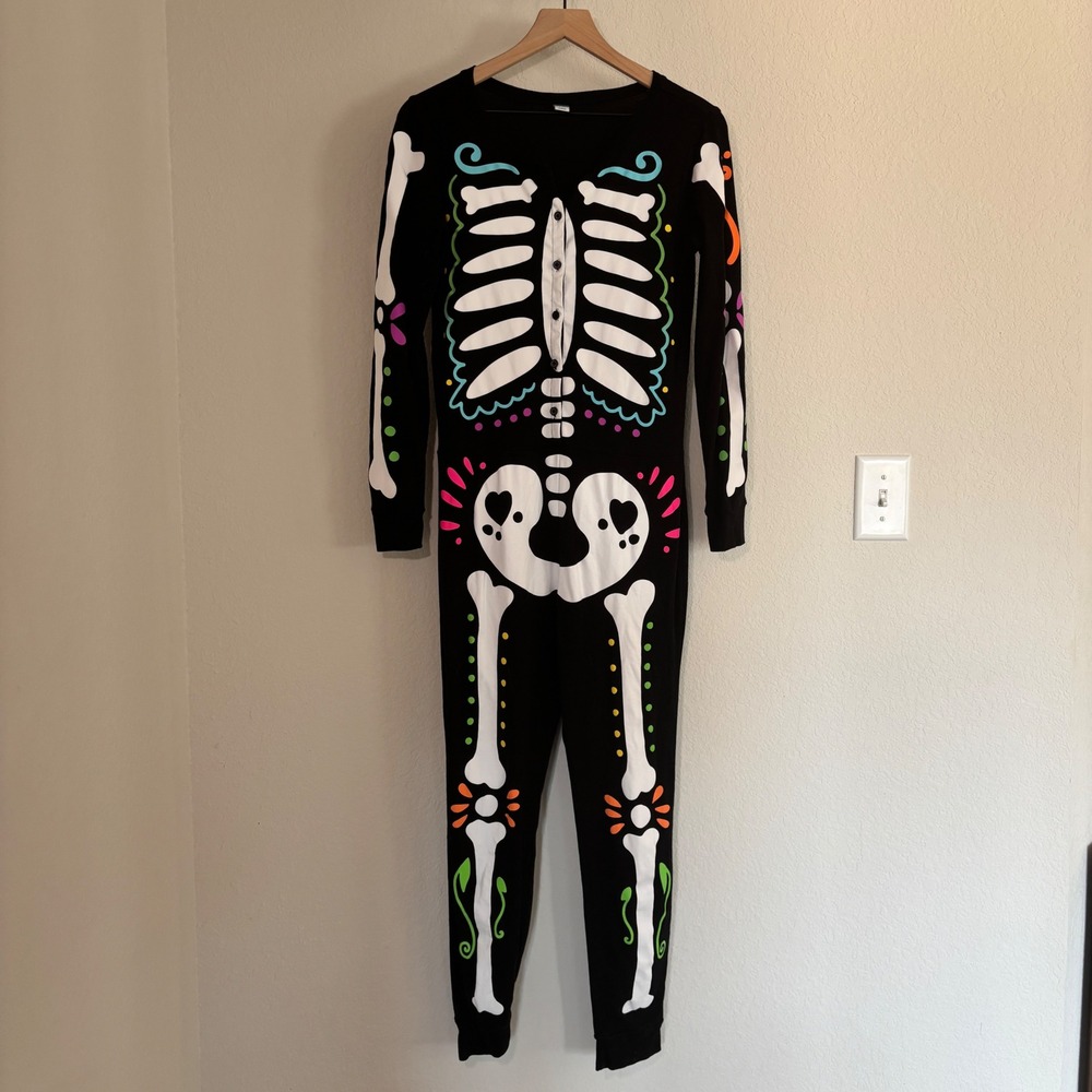 Old Navy Union Suit Skeleton Medium Cotton Blend Black Dia de los Muertos Spooky